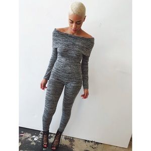 Grey off-shoulder jumpsuit